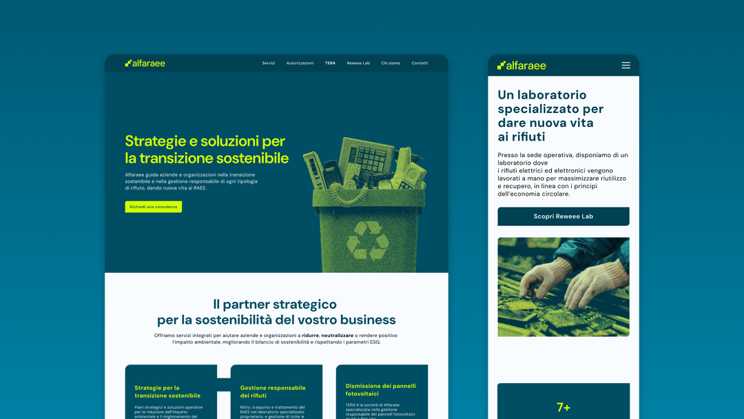 Mockup desktop e mobile del nuovo sito Alfaraee.