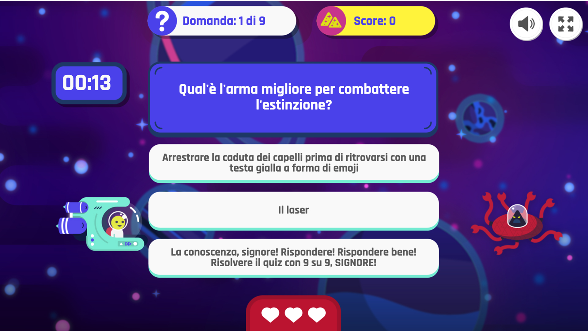 Schermata con domanda di Astro Quiz