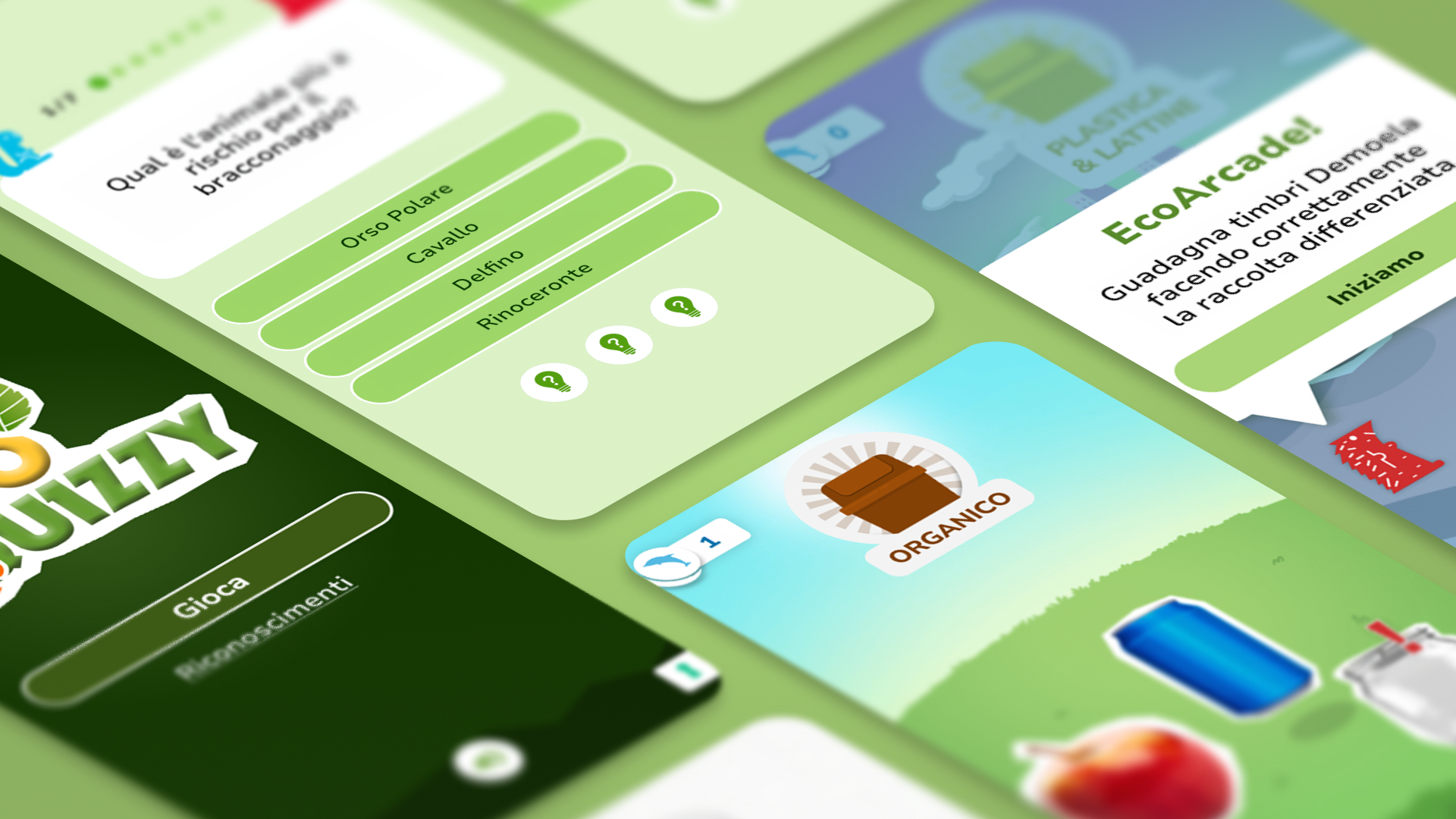Schermate dell'appllied game Ecoquizzy
