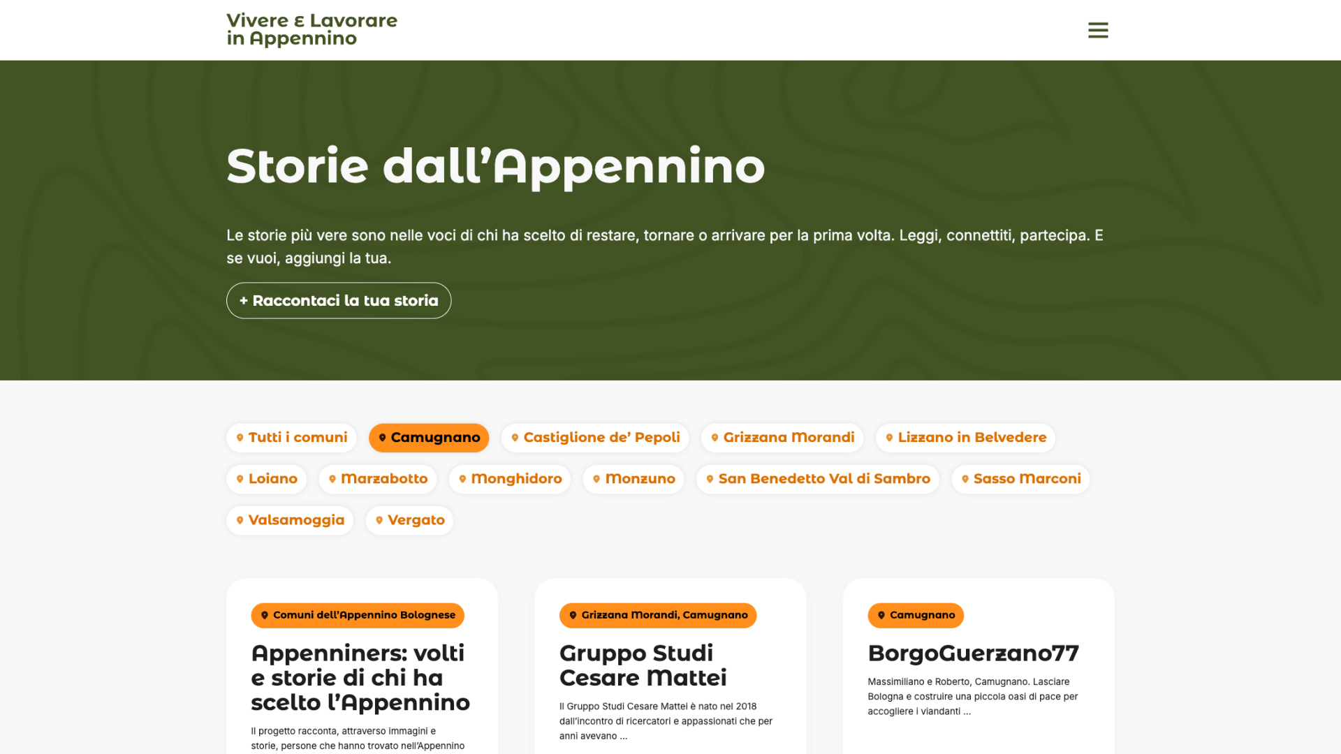 Pagina dedicata alle storie di chi vive in Appennino dentro la piattaforma Vivere e Lavorare in Appennino