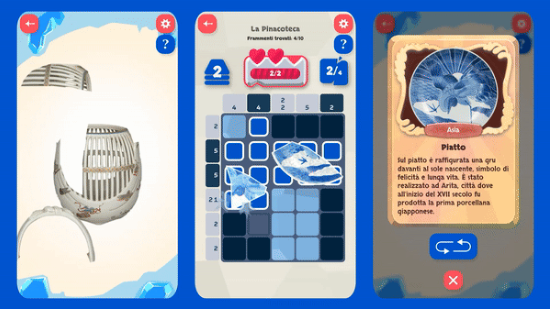 Una schermata che mostra alcune fasi di ricostruzione nel gioco Fragments