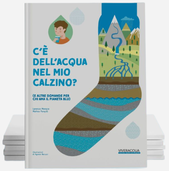 La copertina del libro illustrato "C'è dell'acqua nel mio calzino?", parte dei materiali educativi collegati alla piattaforma.