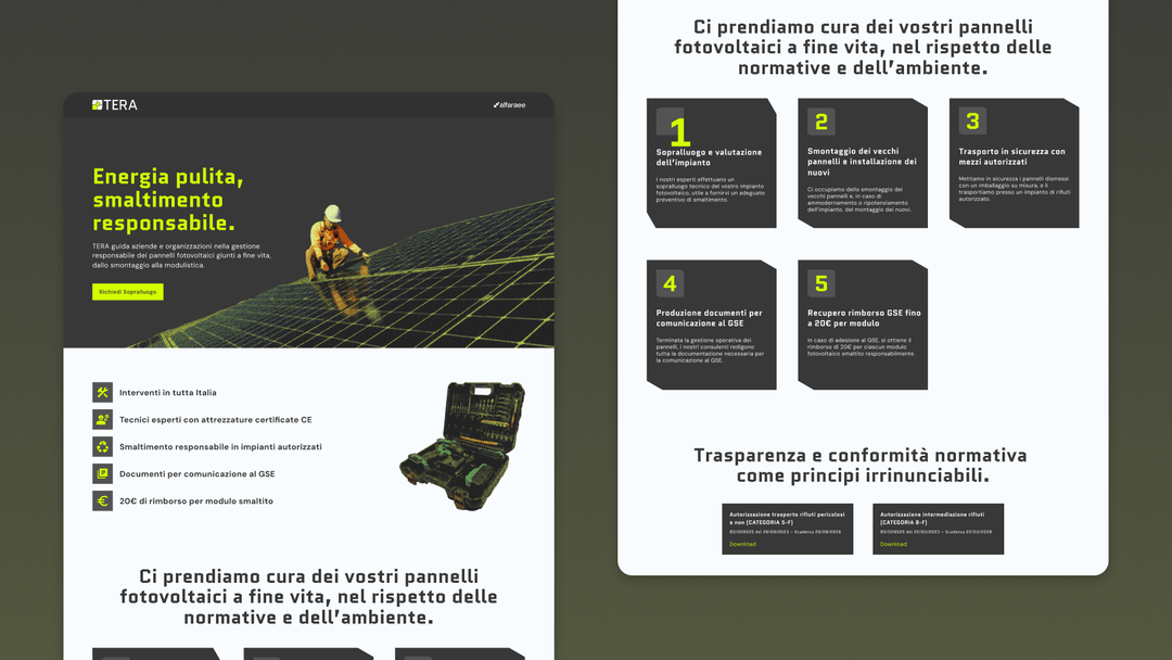 Design della landing page dedicata a TERA.