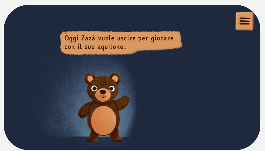 La schermata iniziale di "Che Giornata Zazà" la storia interattiva di App Minuto