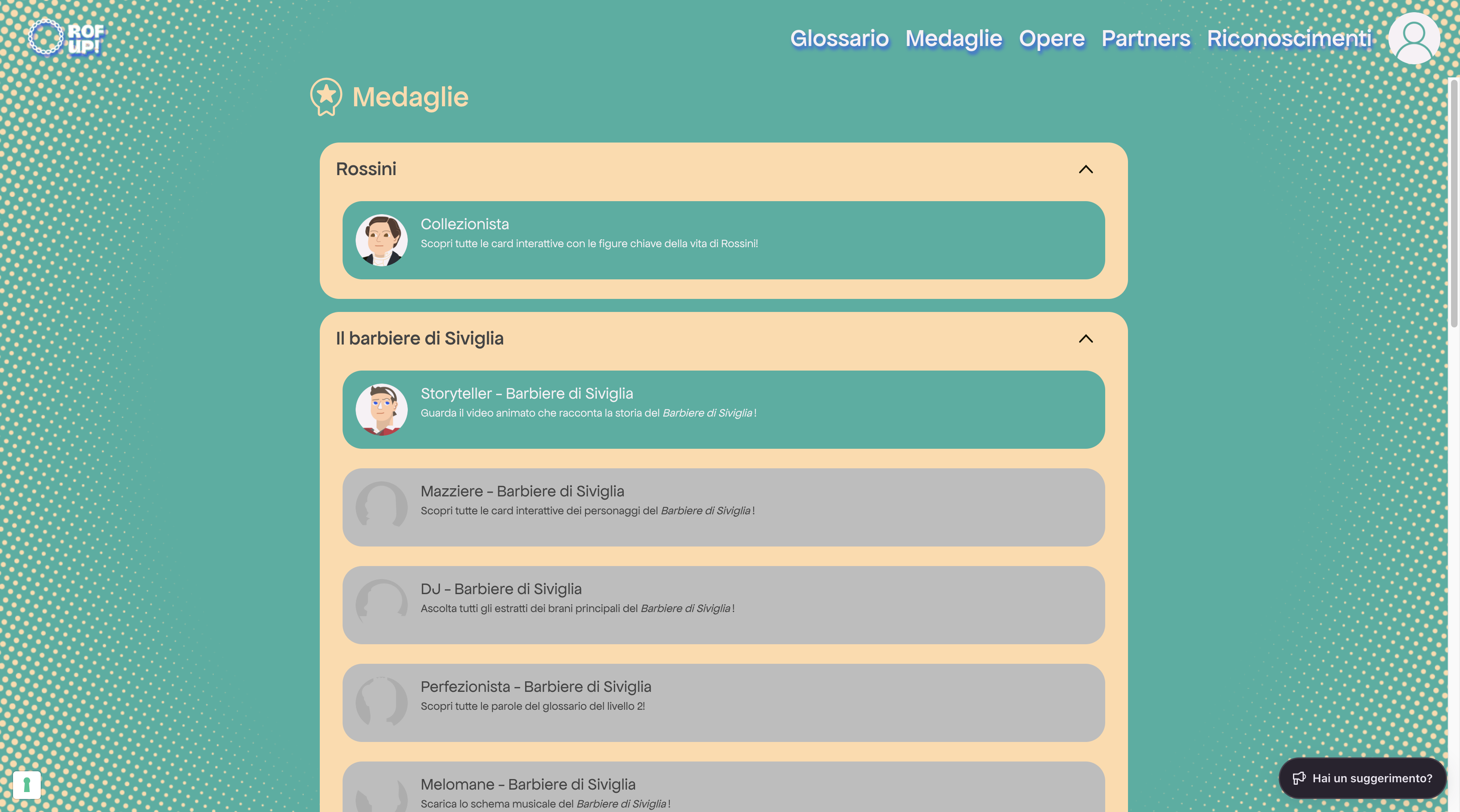 Schermata con Achievements di ROF UP!