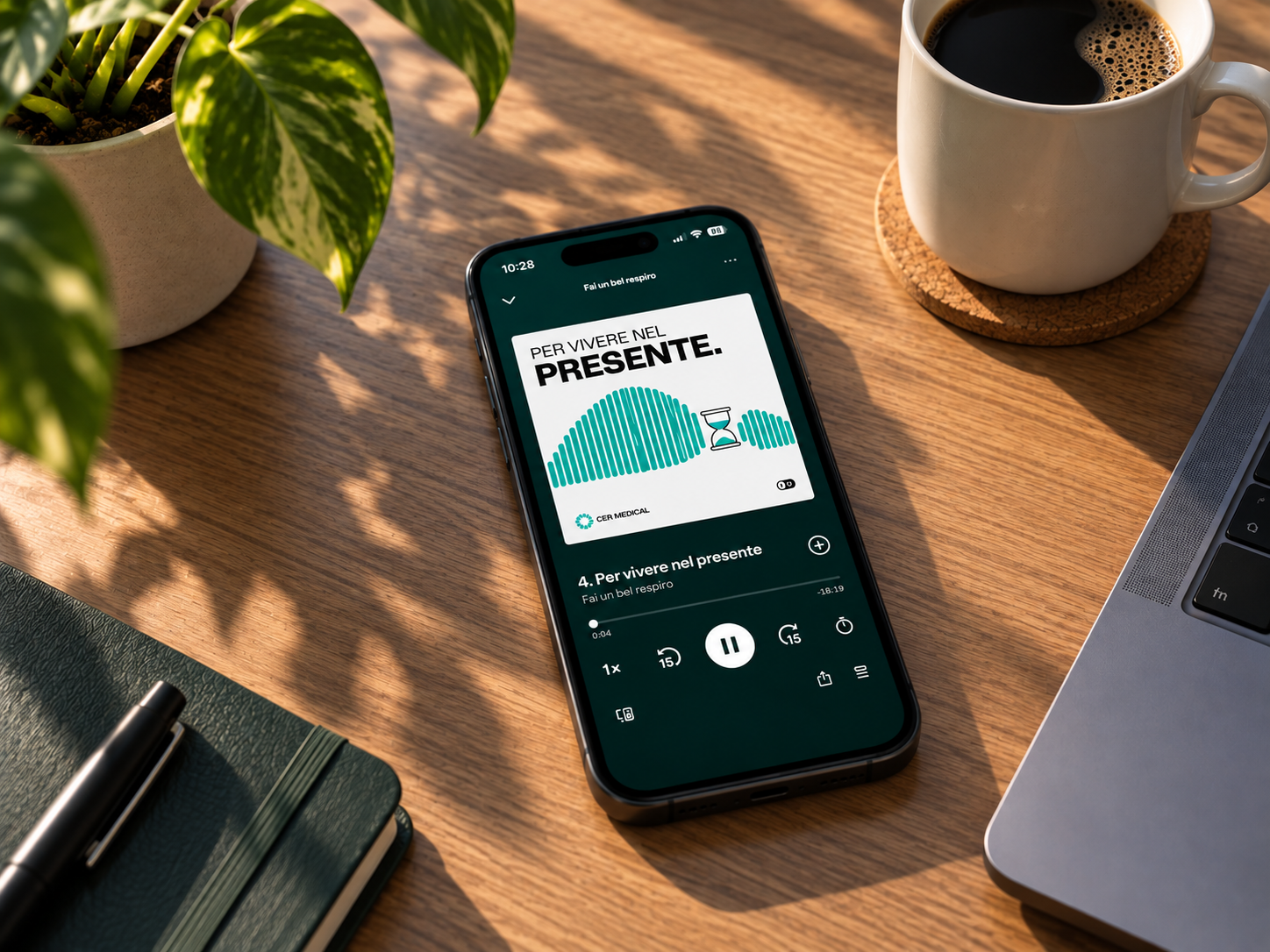 Podcast "Fai un bel respiro" in riproduzione su Spotify dentro un Iphone