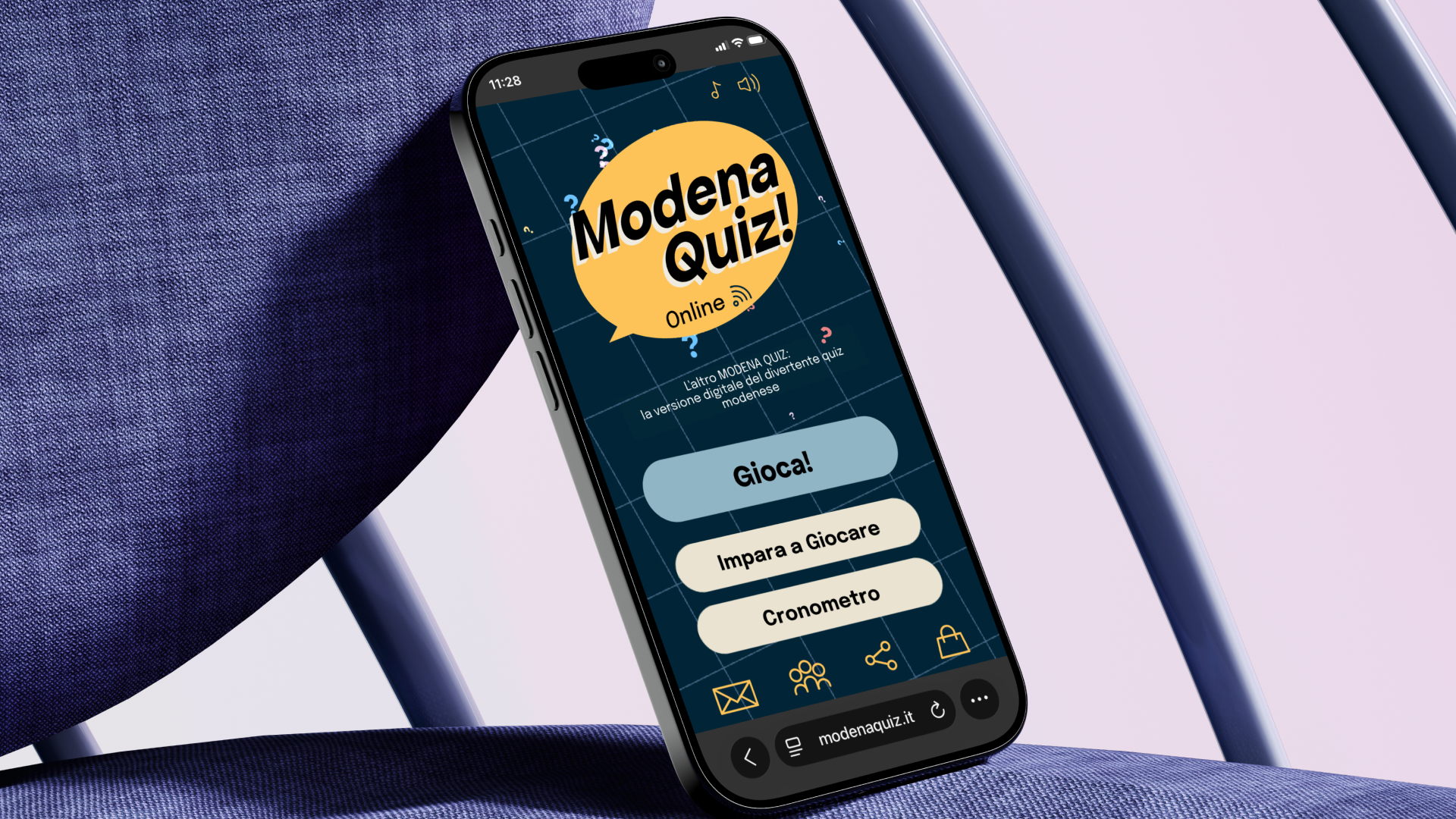 Telefono in cui si vede homepage di Brianza Quiz!